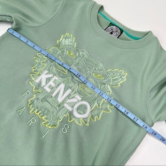 RARE Kenzo Paris Tiger Mint Green Embroidered Organic Terry Crewneck Sweater - Picture 15 of 16